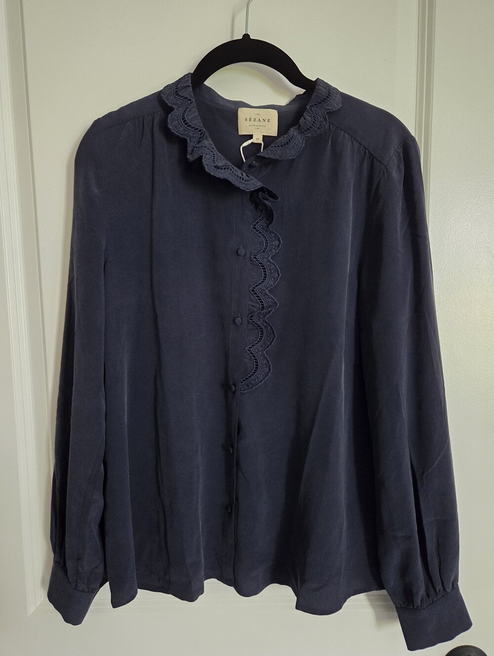 NWT Sézane Navy Chlo Silk Shirt